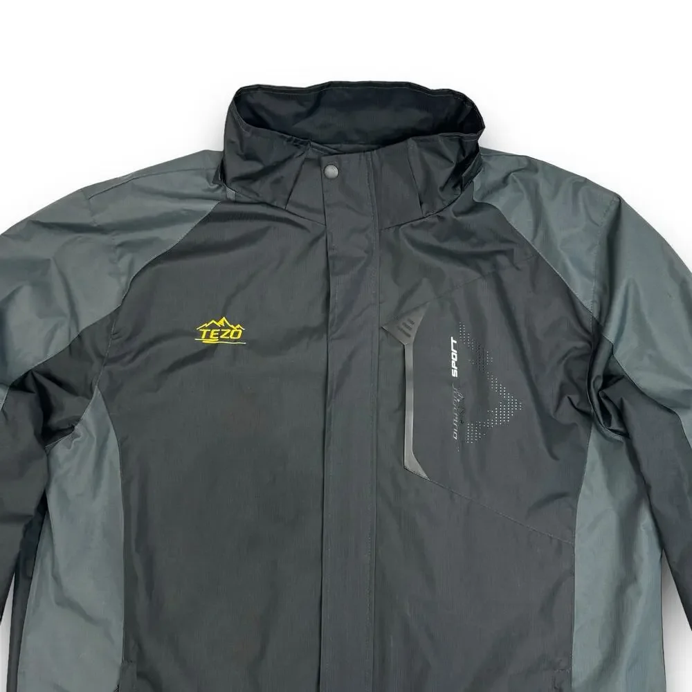 TEZO Mens Windbreaker Rain Jacket Water Resistant Removable Hood Black Gray XL
